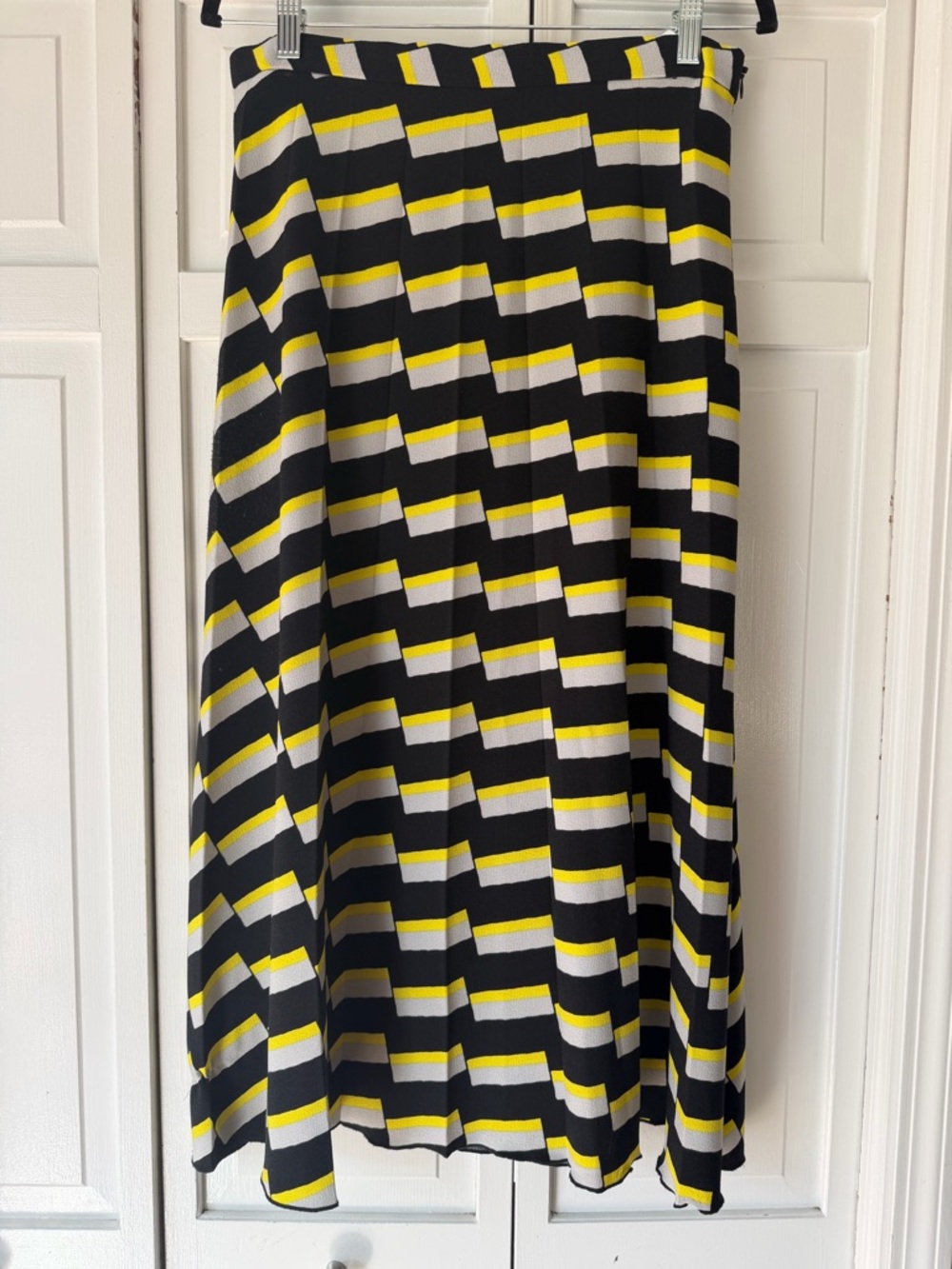 Black, White & Yellow Geometric Midi Skirt